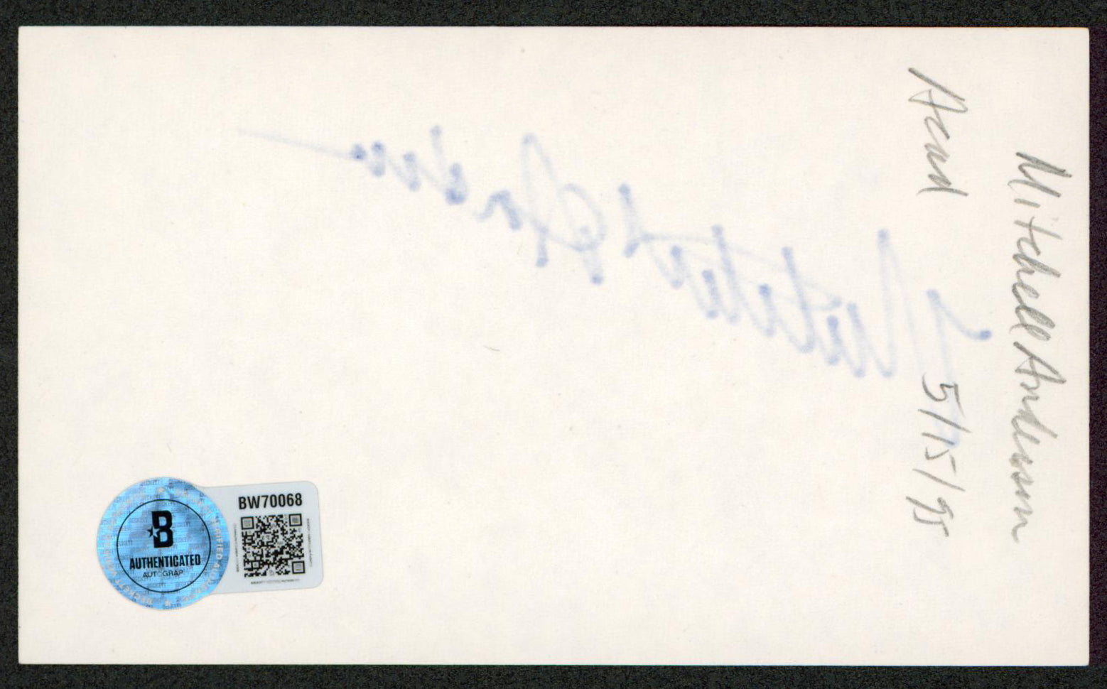 Mitchell Anderson Party of Five Authentic Signed 3x5 Index Card BAS #BW70068