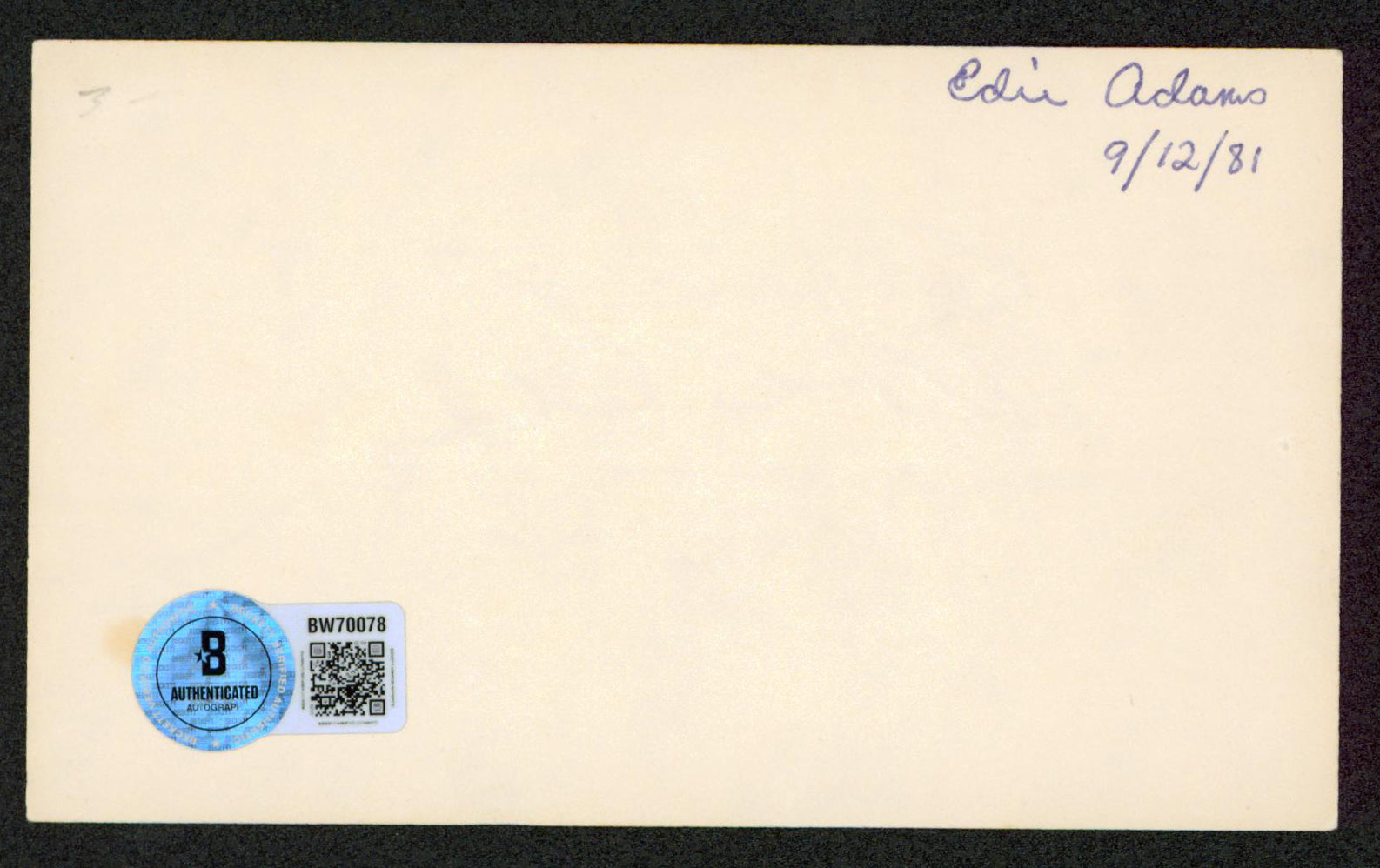 Edie Adams It's a Mad, Mad, Mad, Mad World Signed 3x5 Index Card BAS #BW70078