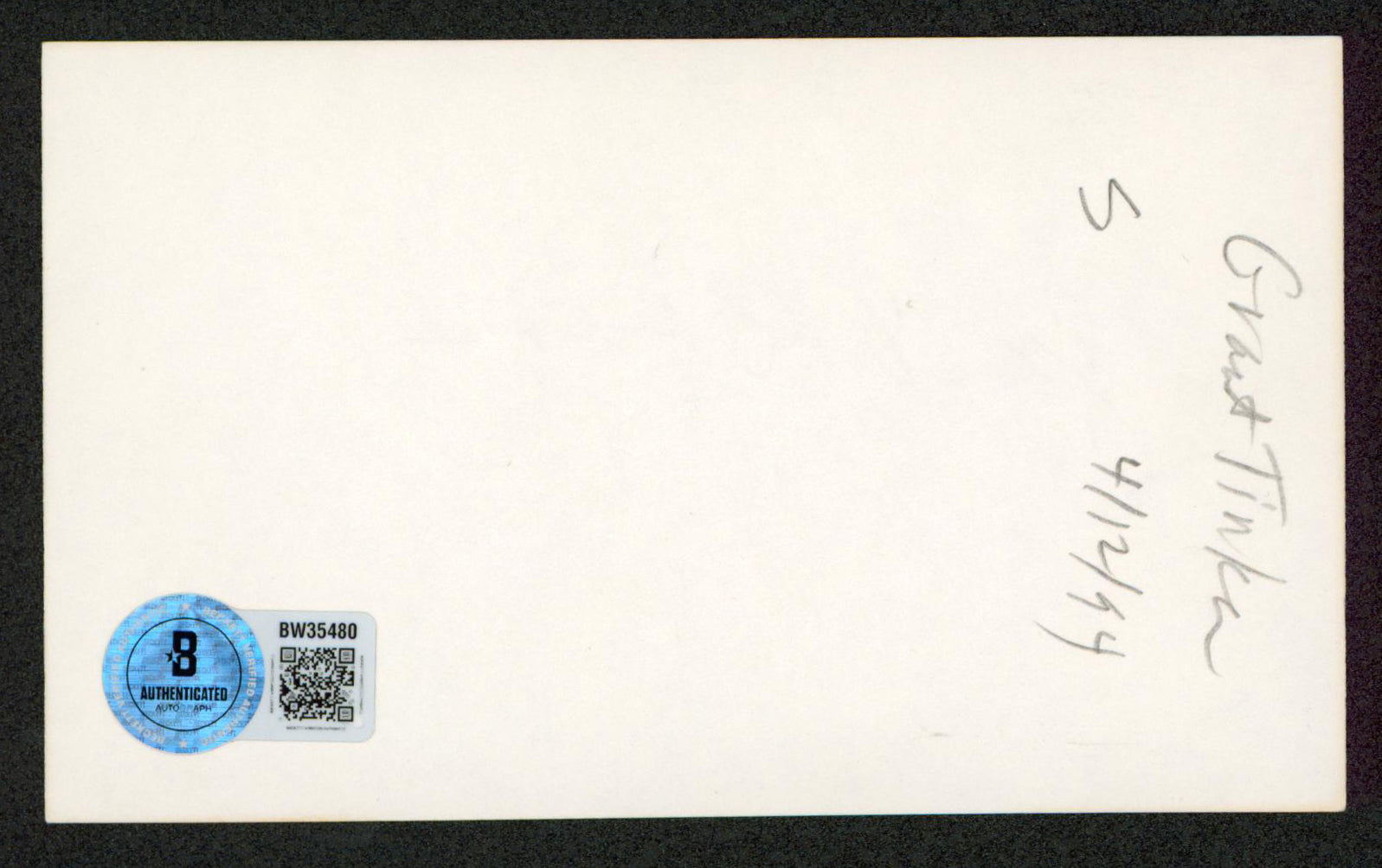 Grant Tinker NBC Authentic Signed 3x5 Index Card Autographed BAS #BW35480