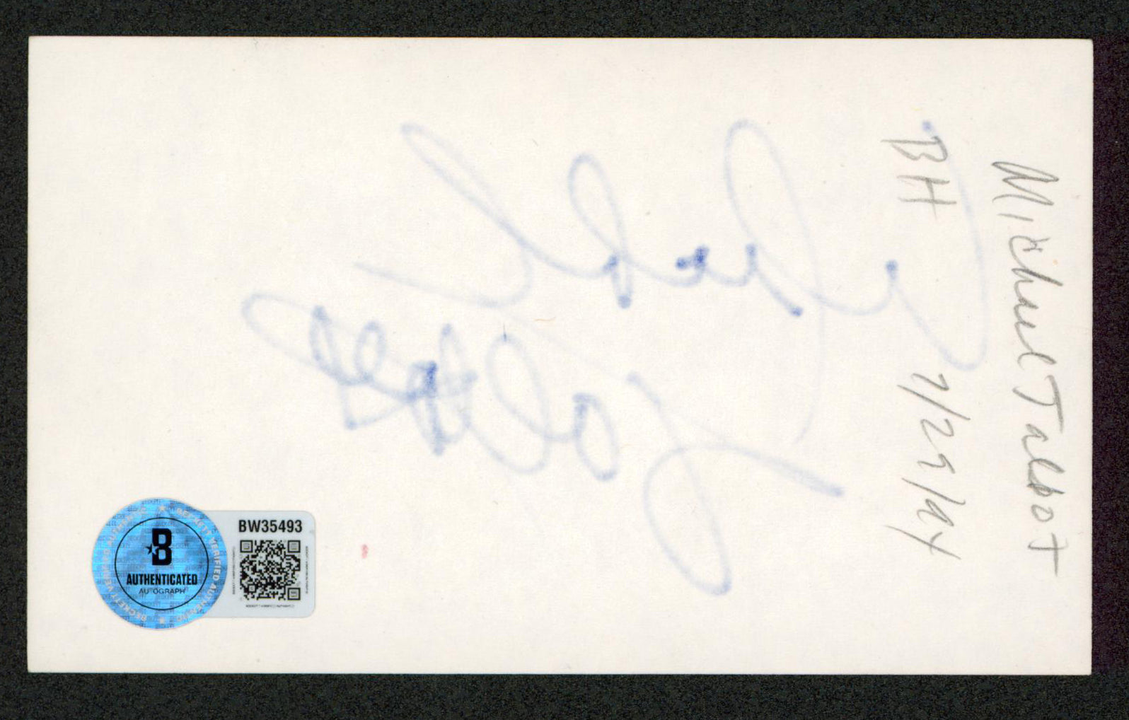 Michael Talbot Miami Vice Authentic Signed 3x5 Index Card BAS #BW35493