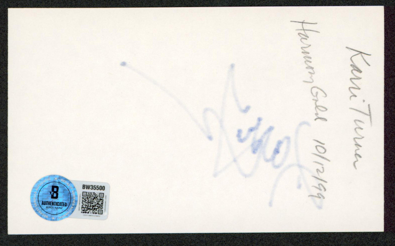 Karri Turner NCIS Authentic Signed 3x5 Index Card Autographed BAS #BW35500