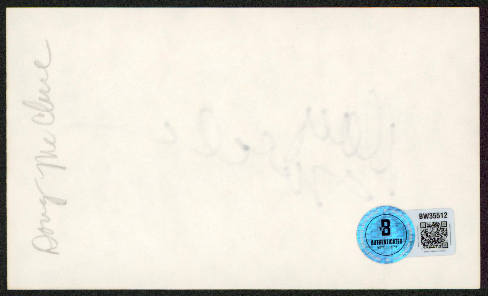 Doug McClure The Virginian Authentic Signed 3x5 Index Card BAS #BW35512