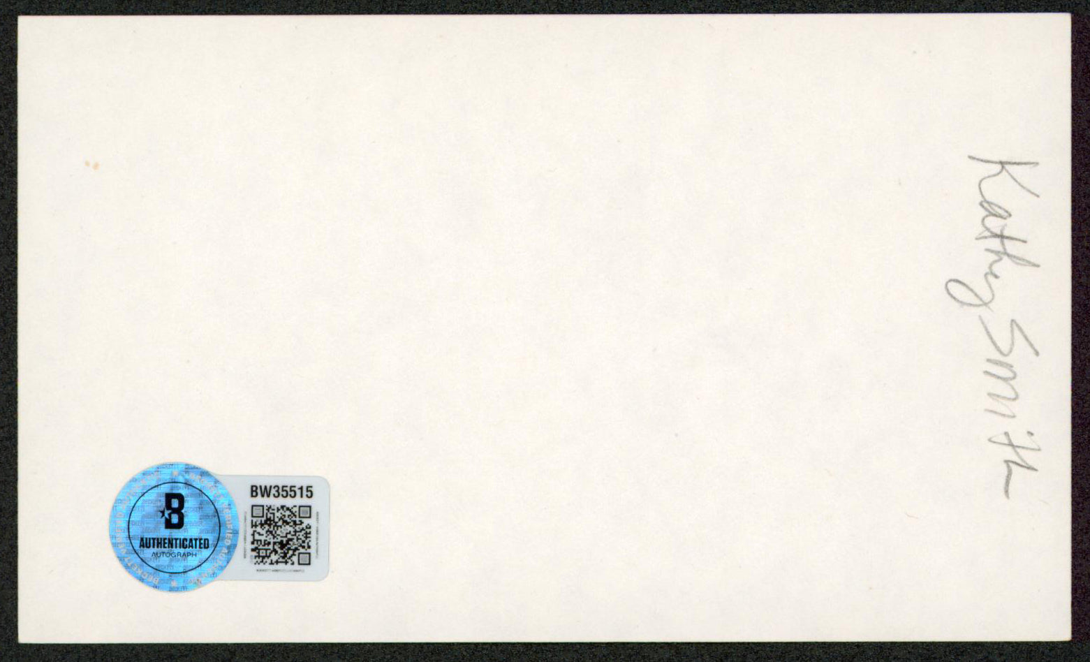 Kathy Smith Personal Trainer Authentic Signed 3x5 Index Card BAS #BW35515