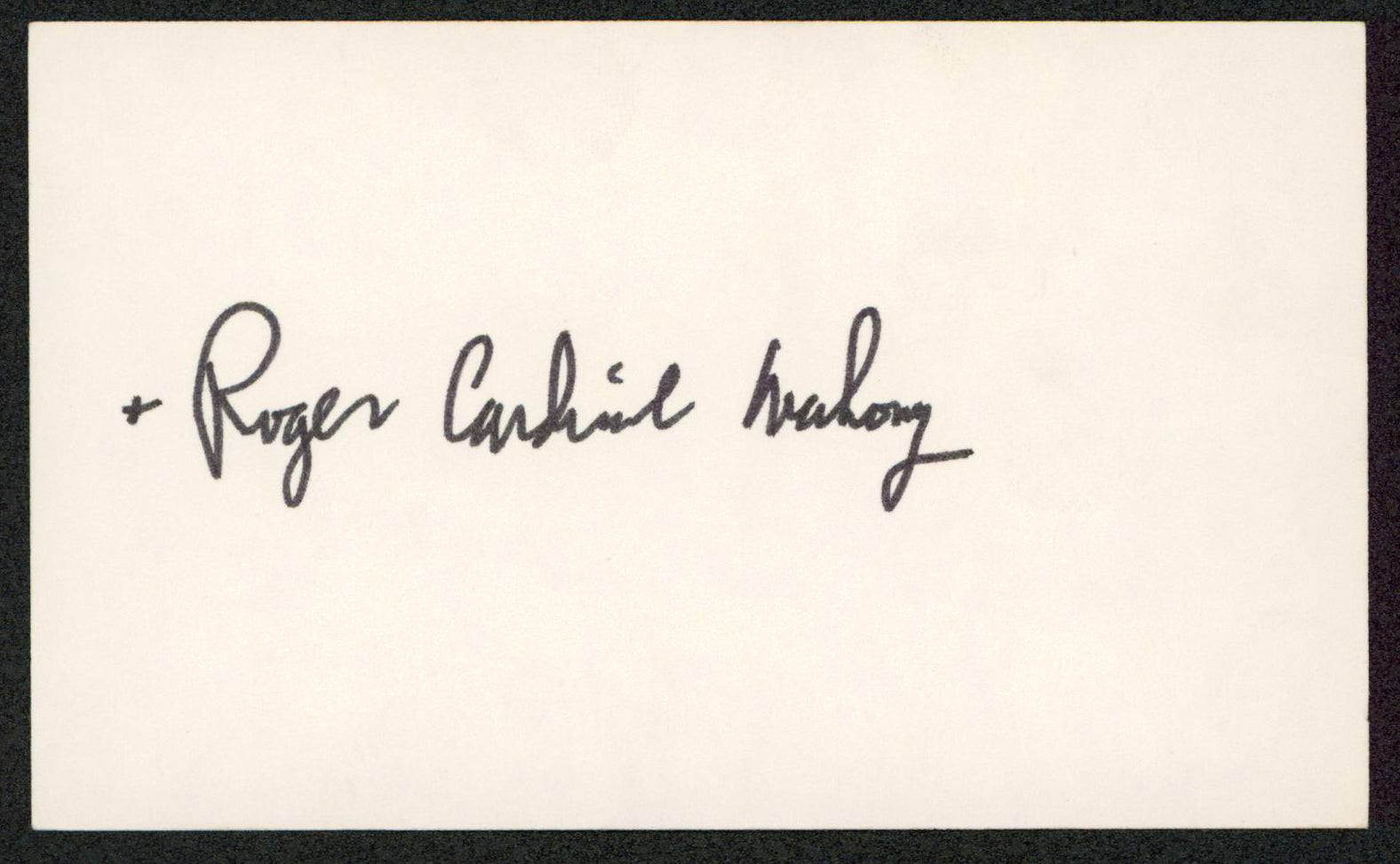 Roger Cardinal Mahony Authentic Signed 3x5 Index Card Autographed BAS #BW35551