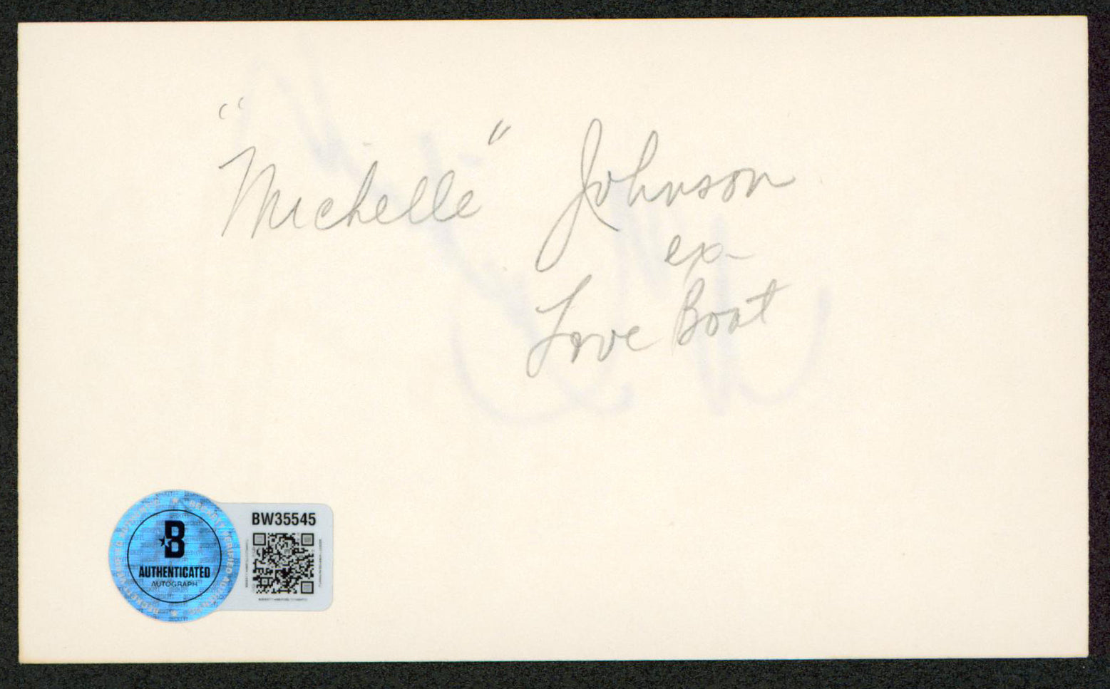 Michelle Johnson The Love Boat Authentic Signed 3x5 Index Card BAS #BW35545