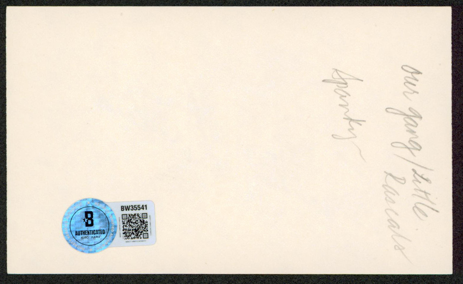 Spanky McFarland The Little Rascals Authentic Signed 3x5 Index Card BAS #BW35541