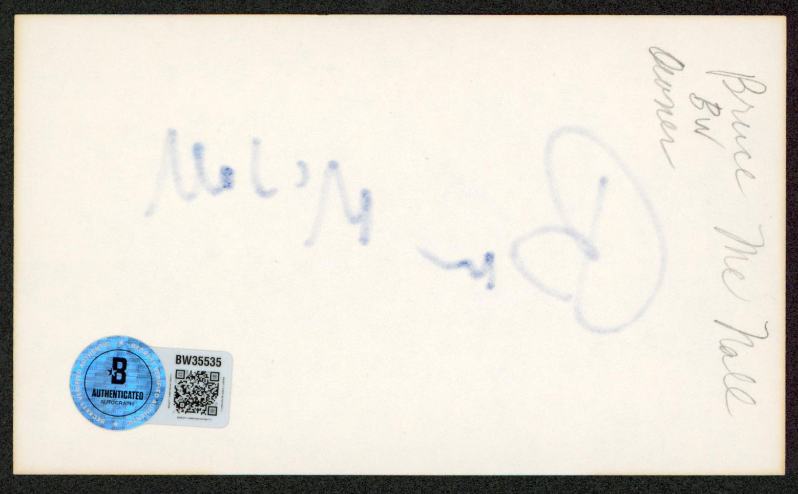 Bruce McNall American Executive Authentic Signed 3x5 Index Card BAS #BW35535
