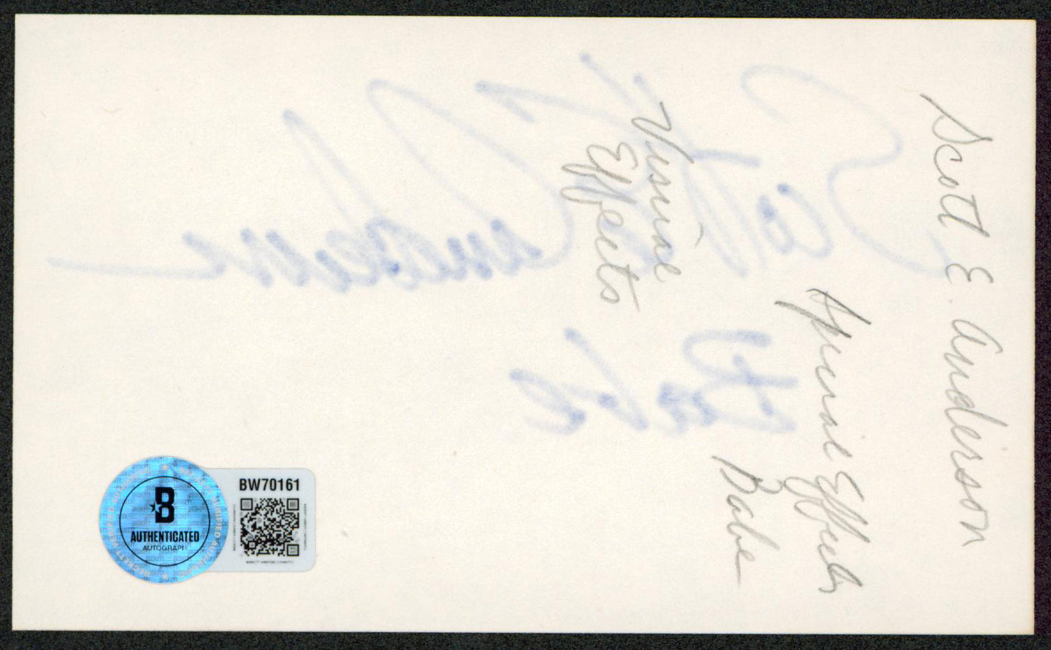 Scott E. Anderson "Babe" Authentic Signed 3x5 Index Card BAS #BW70161