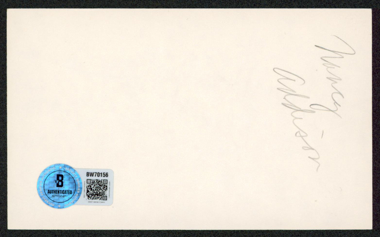 Nancy Addison Loving "All My Best" Authentic Signed 3x5 Index Card BAS #BW70156