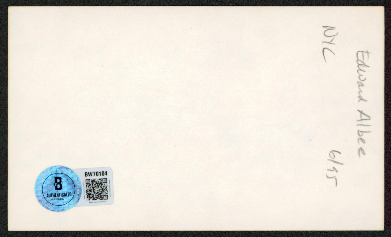 Edward Albee Playwright "1995" Authentic Signed 3x5 Index Card BAS #BW70104
