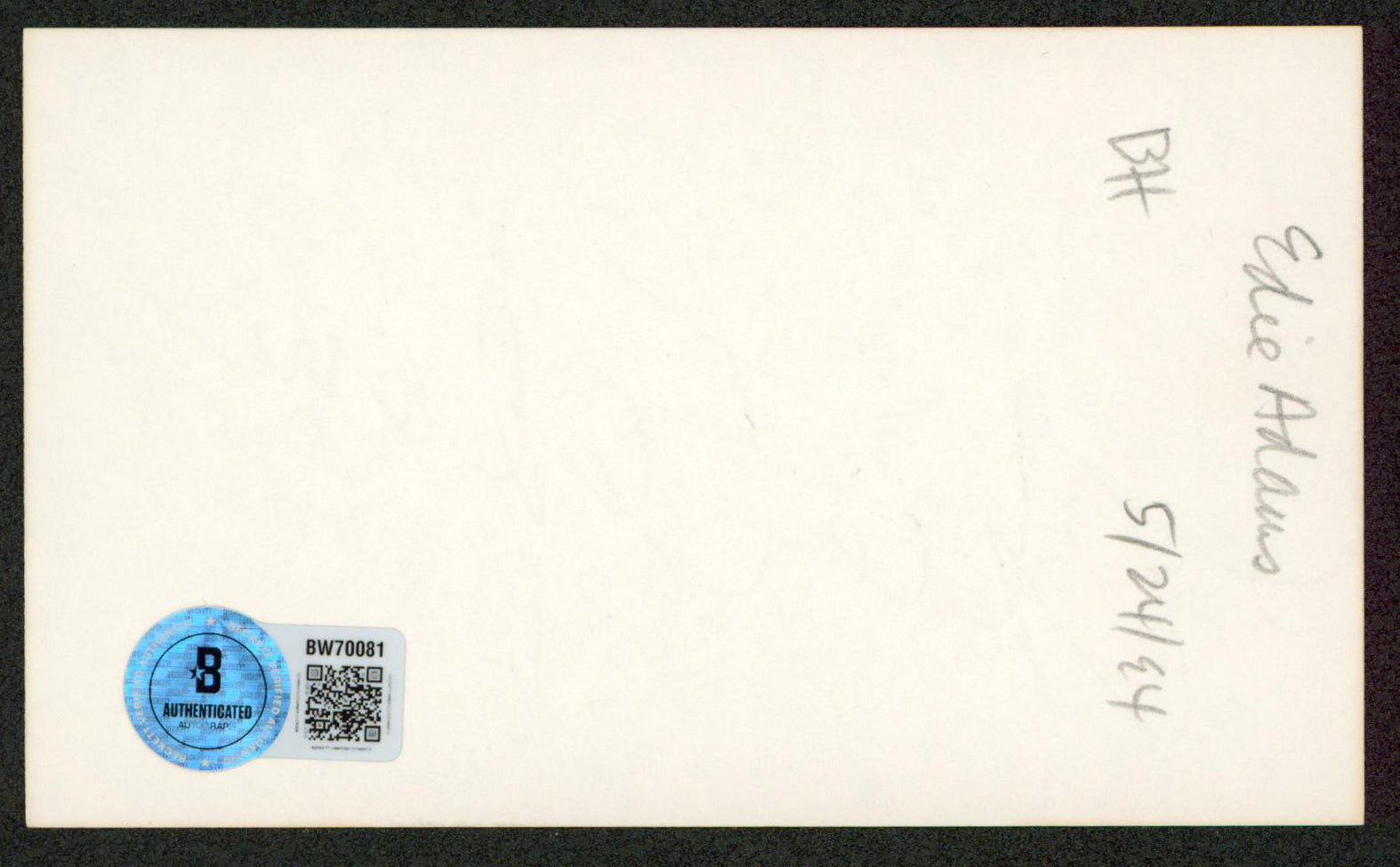 Edie Adams It's a Mad, Mad, Mad, Mad World Authentic Signed 3x5 Index Card BAS 1