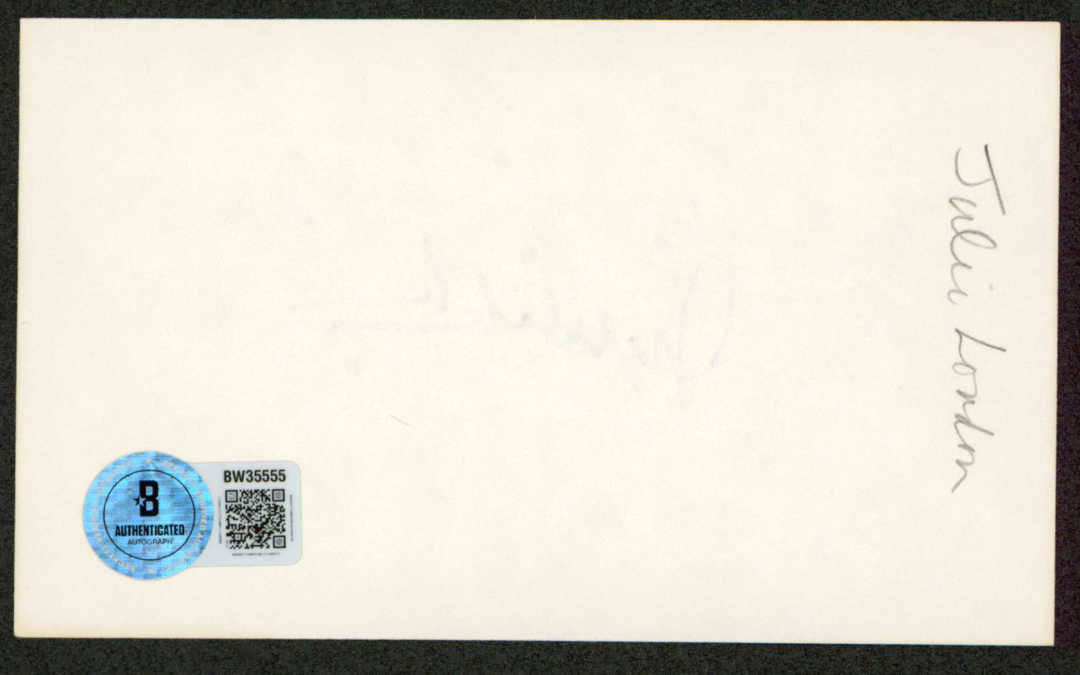 Julie London Emergency! Authentic Signed 3x5 Index Card Autographed BAS