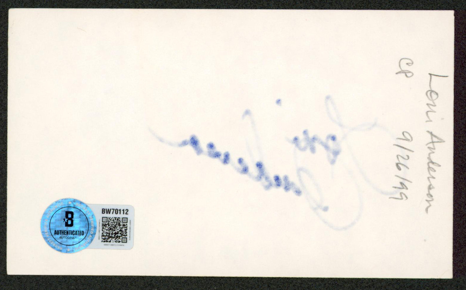 Loni Anderson WKRP in Cincinnati Authentic Signed 3x5 Index Card BAS