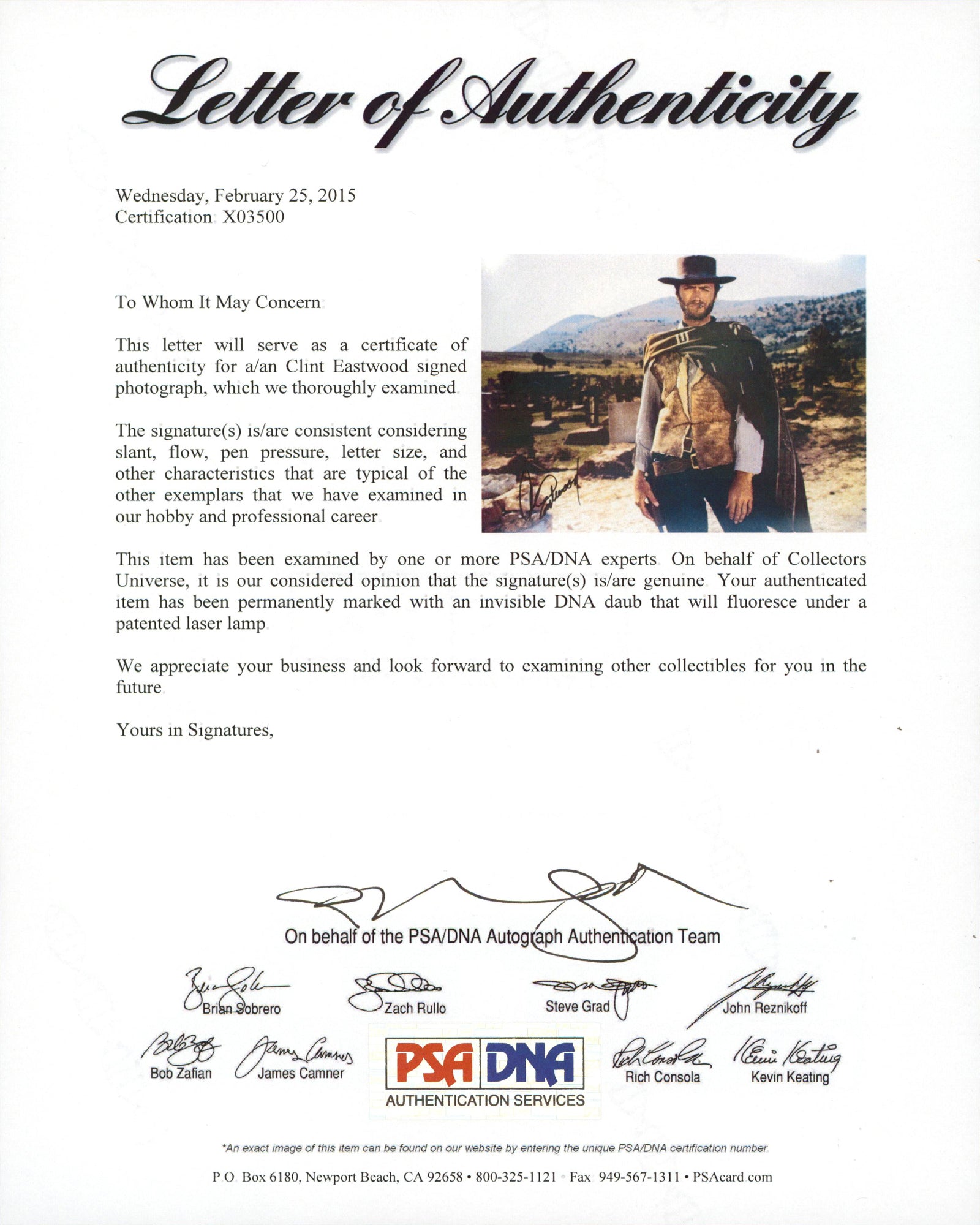 Clint Eastwood The Good, the Bad and the Ugly Signed 11x14 Photo PSA/DNA #X03500