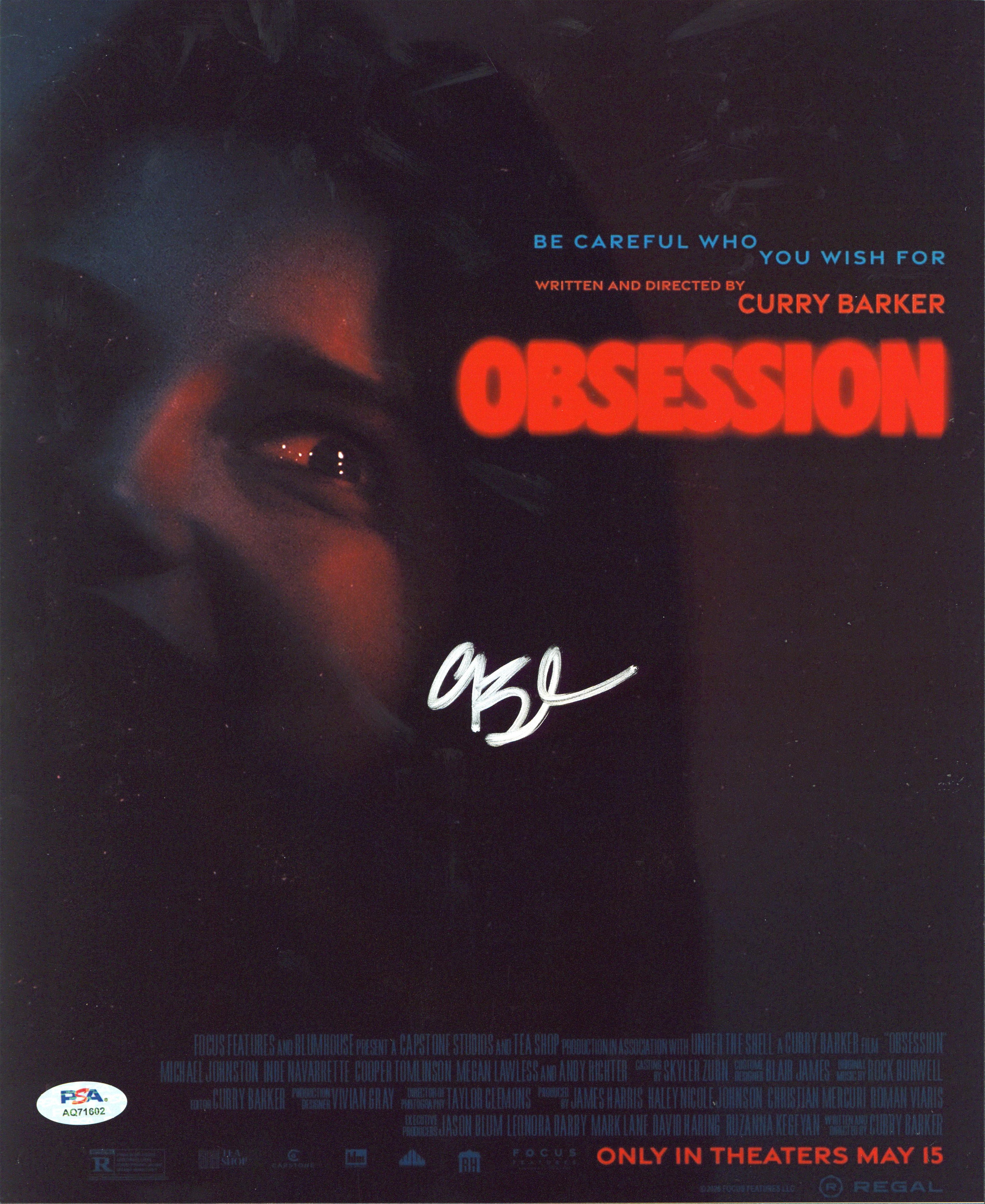 Curry Barker Obsession Authentic Signed 11x14 Vertical Photo PSA/DNA #AQ71602
