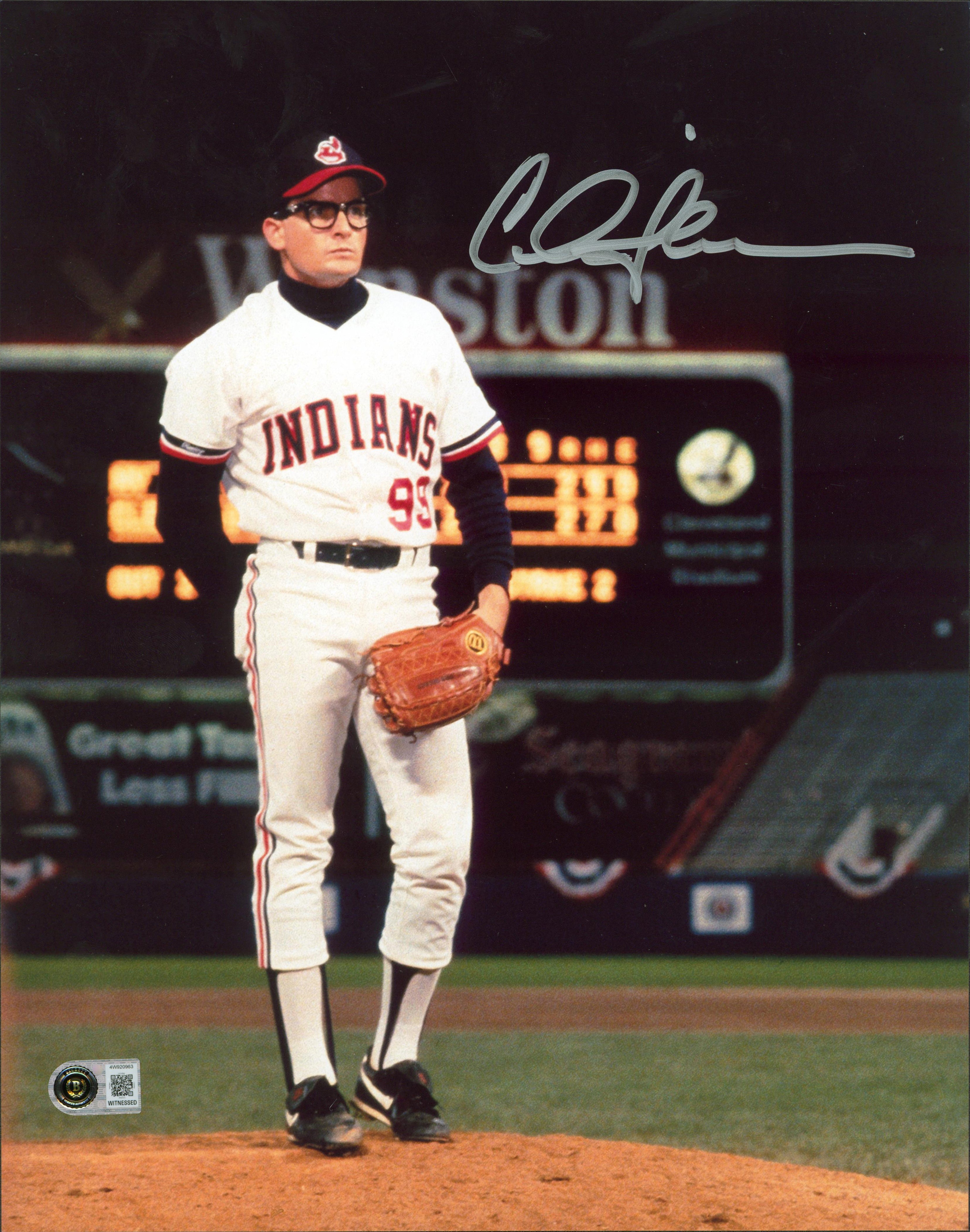 Charlie Sheen Major League Signed 11x14 Vertical Mound Pitching Photo BAS Wit