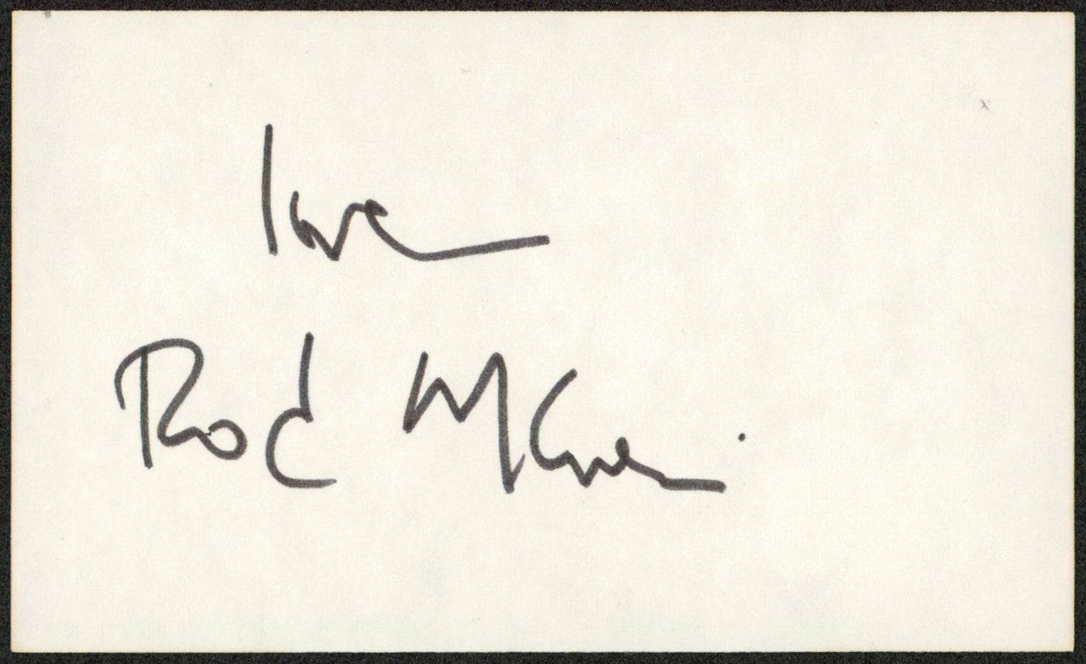 Rod McKuen "Love" Authentic Signed 3x5 Index Card Autographed BAS #BW71057