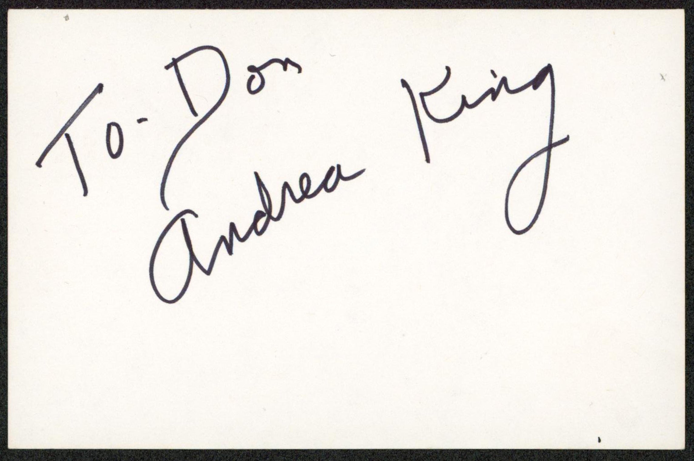 Andrea King "To Don" Authentic Signed 3x5 Index Card Autographed BAS #BW71068