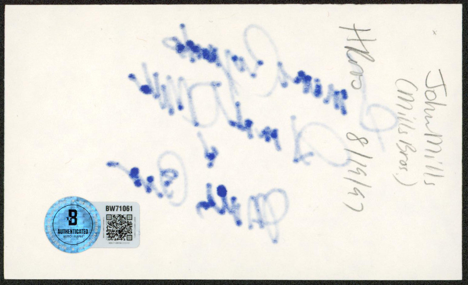 John Mills Ryan's Daughter "Sincere Regards" Signed 3x5 Index Card BAS #BW71061