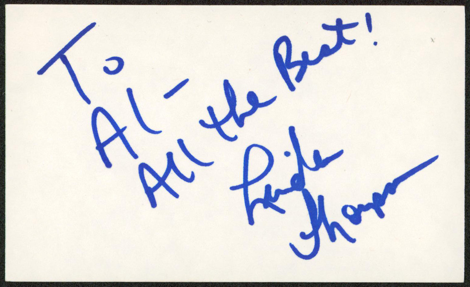 Linda Thompson Hee Haw "All the Best!" Signed 3x5 Index Card BAS #BW71065
