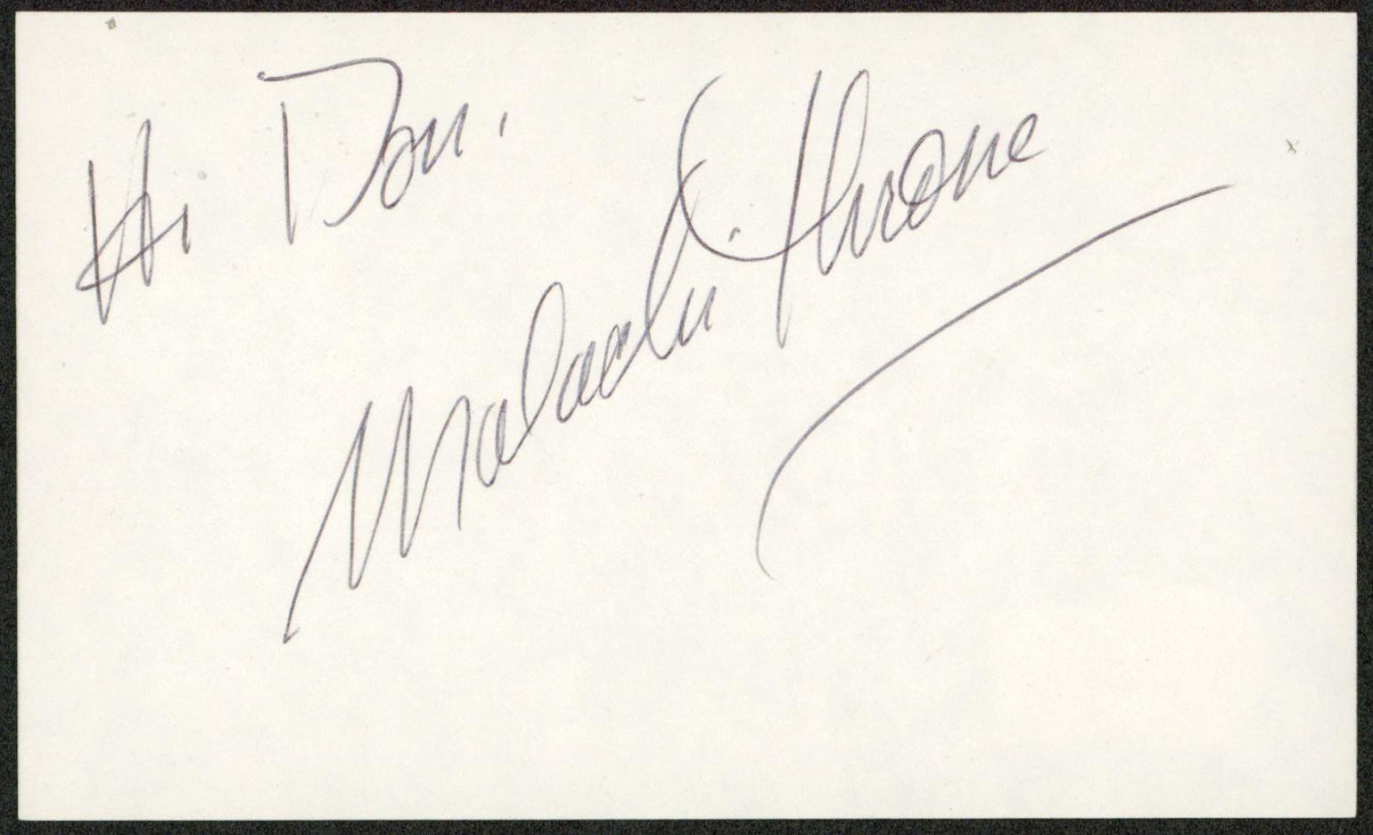 Malachi Throne It Takes A Thief "Hi Don" Signed 3x5 Index Card BAS #BW71066