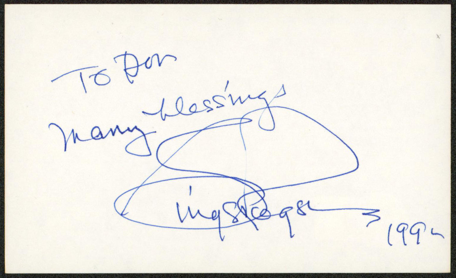 Ginger Rogers Kitty Foyle "Many Blessings" Signed 3x5 Index Card BAS #BW71051