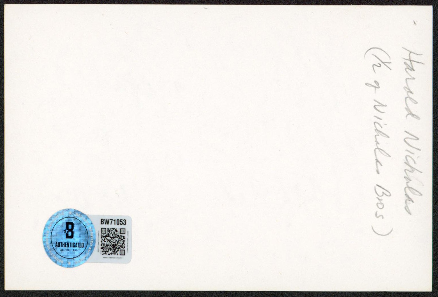 Harold Nicholas "Be Happy" Authentic Signed 3x5 Index Card BAS #BW71053
