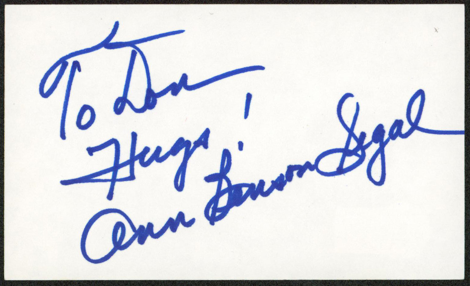 Ann Benson Segal "Hugs" Authentic Signed 3x5 Index Card Autographed BAS #BW71063