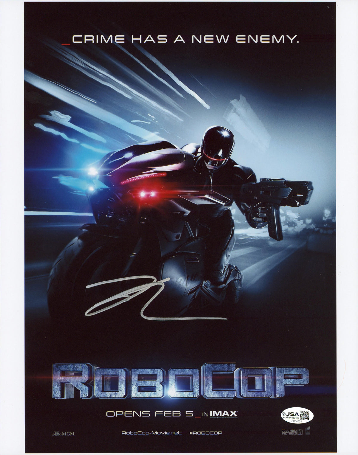 Joel Kinnaman RoboCop Authentic Signed 11x14 Vertical Photo JSA #CU04028