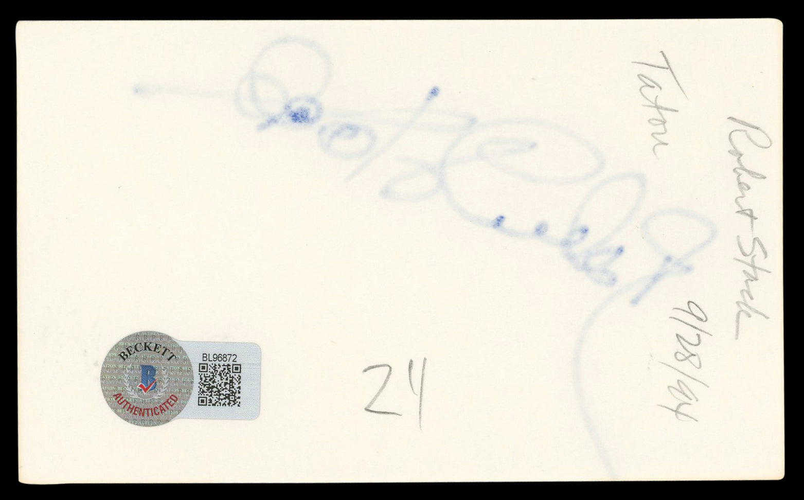 Robert Stack Airplane! Authentic Signed 3x5 Index Card Autographed BAS #BL96872