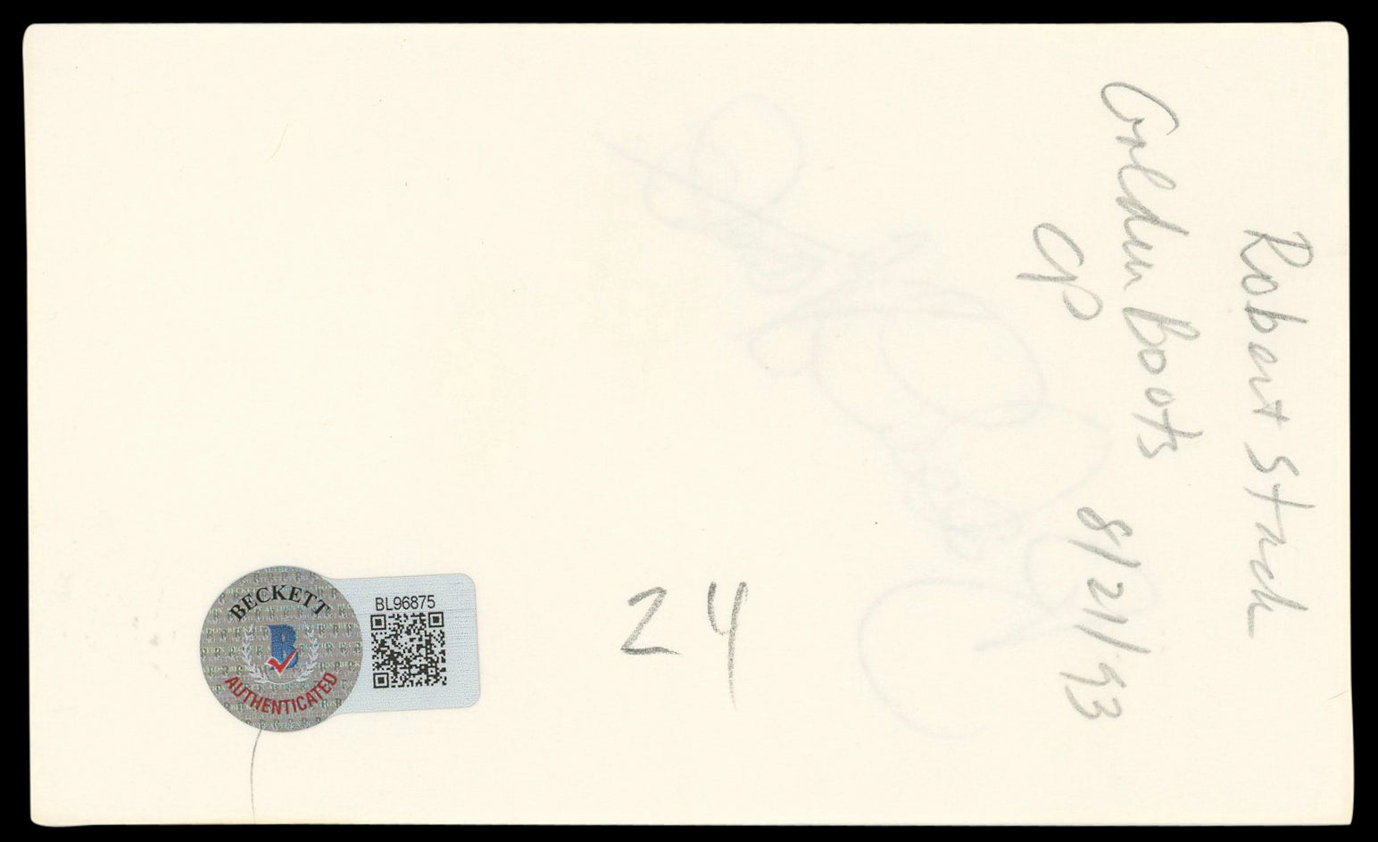 Robert Stack Airplane! Authentic Signed 3x5 Index Card Autographed BAS #BL96875