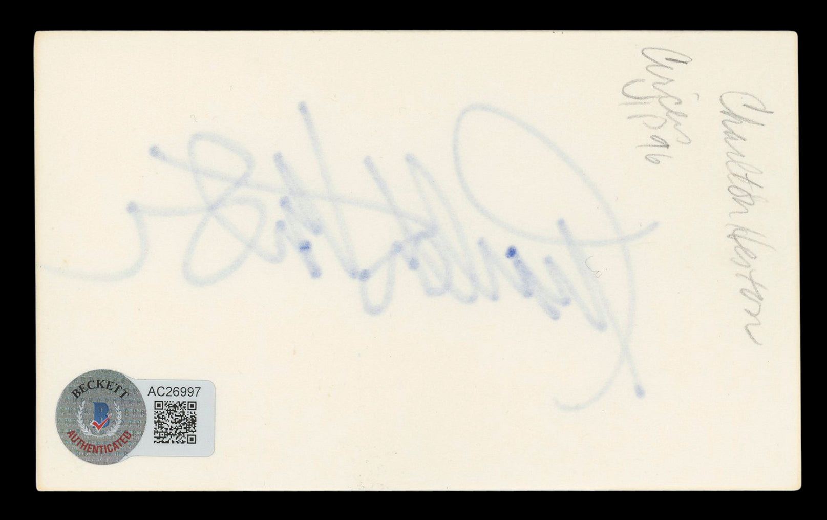 Charlton Heston Ben-Hur Authentic Signed 3x5 Index Card BAS LOA #AC26997