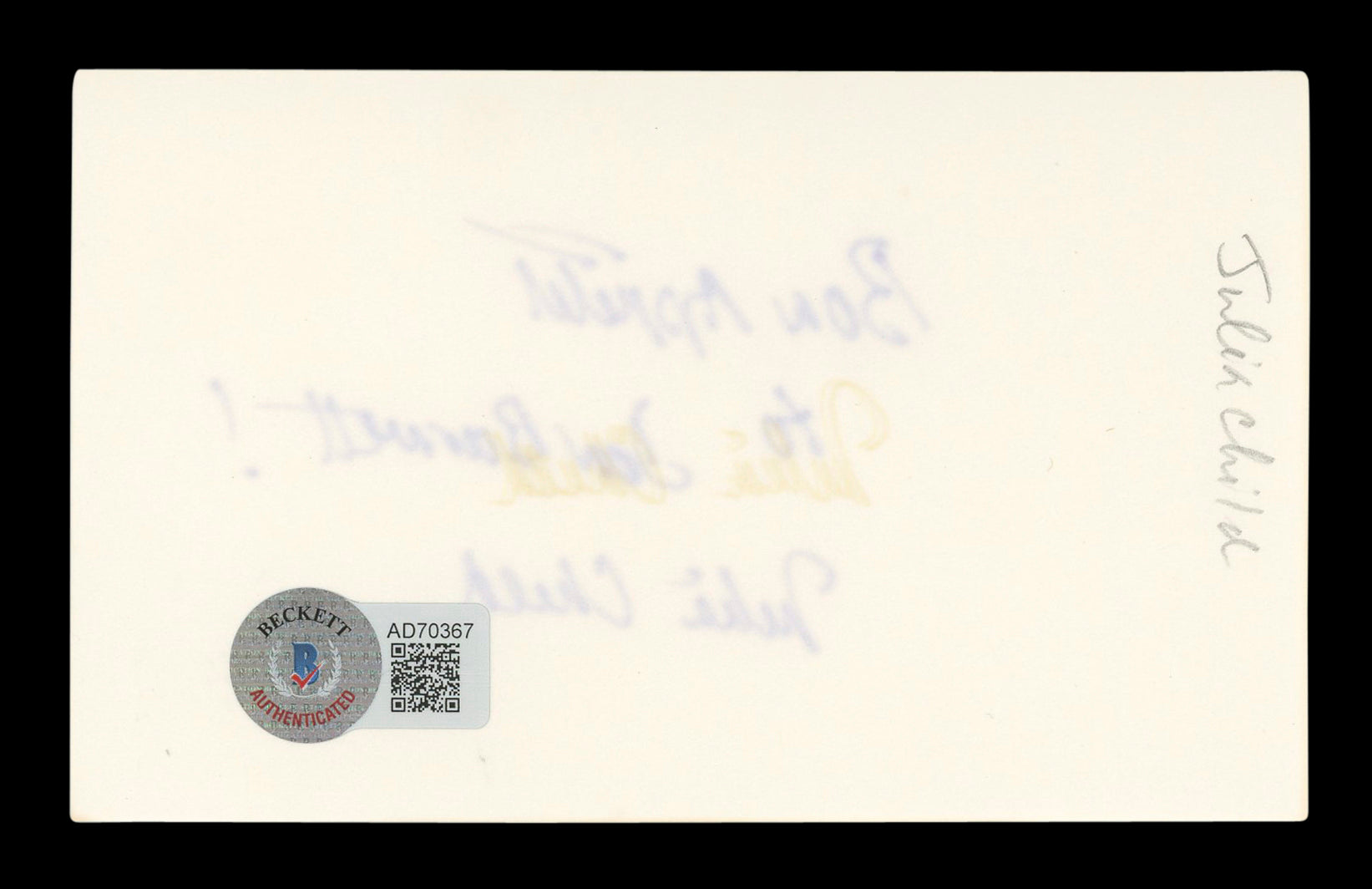 Julia Child Television Host "Bon Apetit" Signed 3x5 Index Card BAS #AD70367