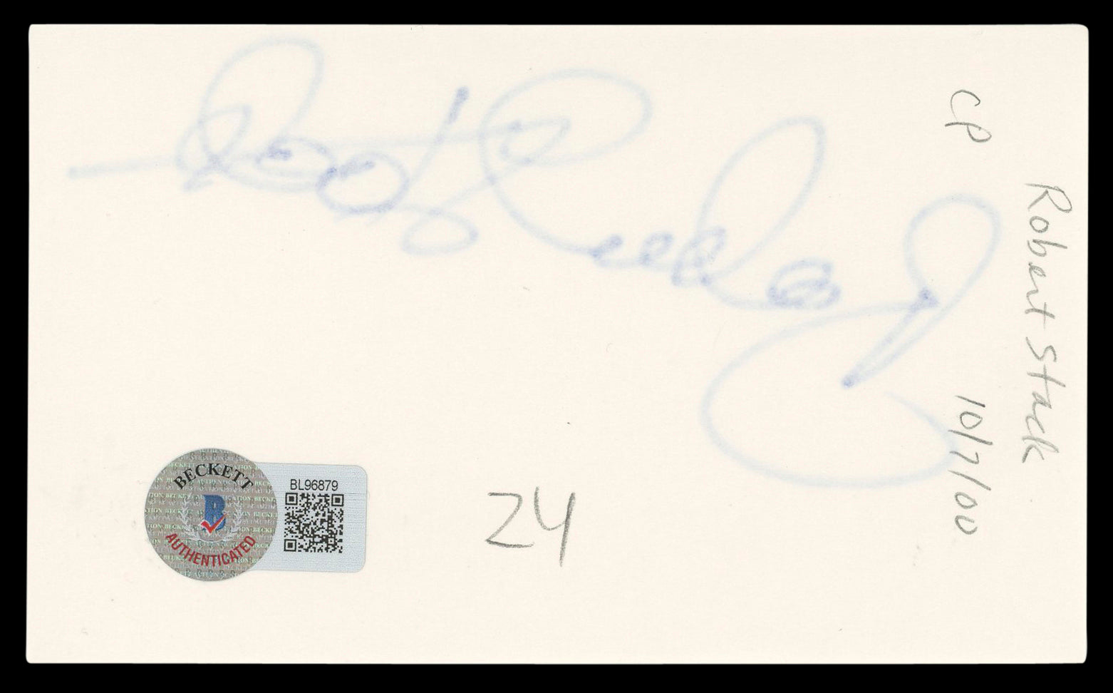 Robert Stack Airplane! Authentic Signed 3x5 Index Card Autographed BAS #BL96879