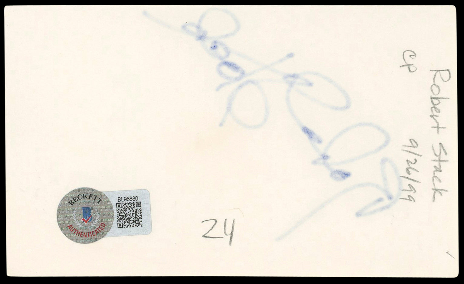 Robert Stack Airplane! Authentic Signed 3x5 Index Card Autographed BAS #BL96880