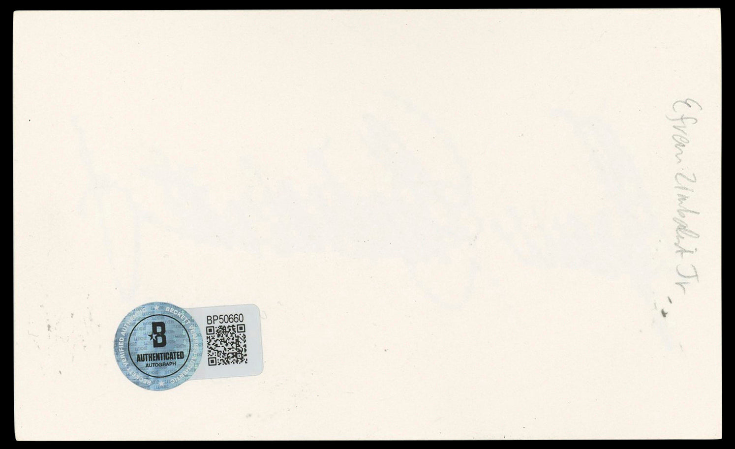 Efrem Zimbalist Jr. 77 Sunset Strip Authentic Signed 3x5 Index Card BAS #BP50660