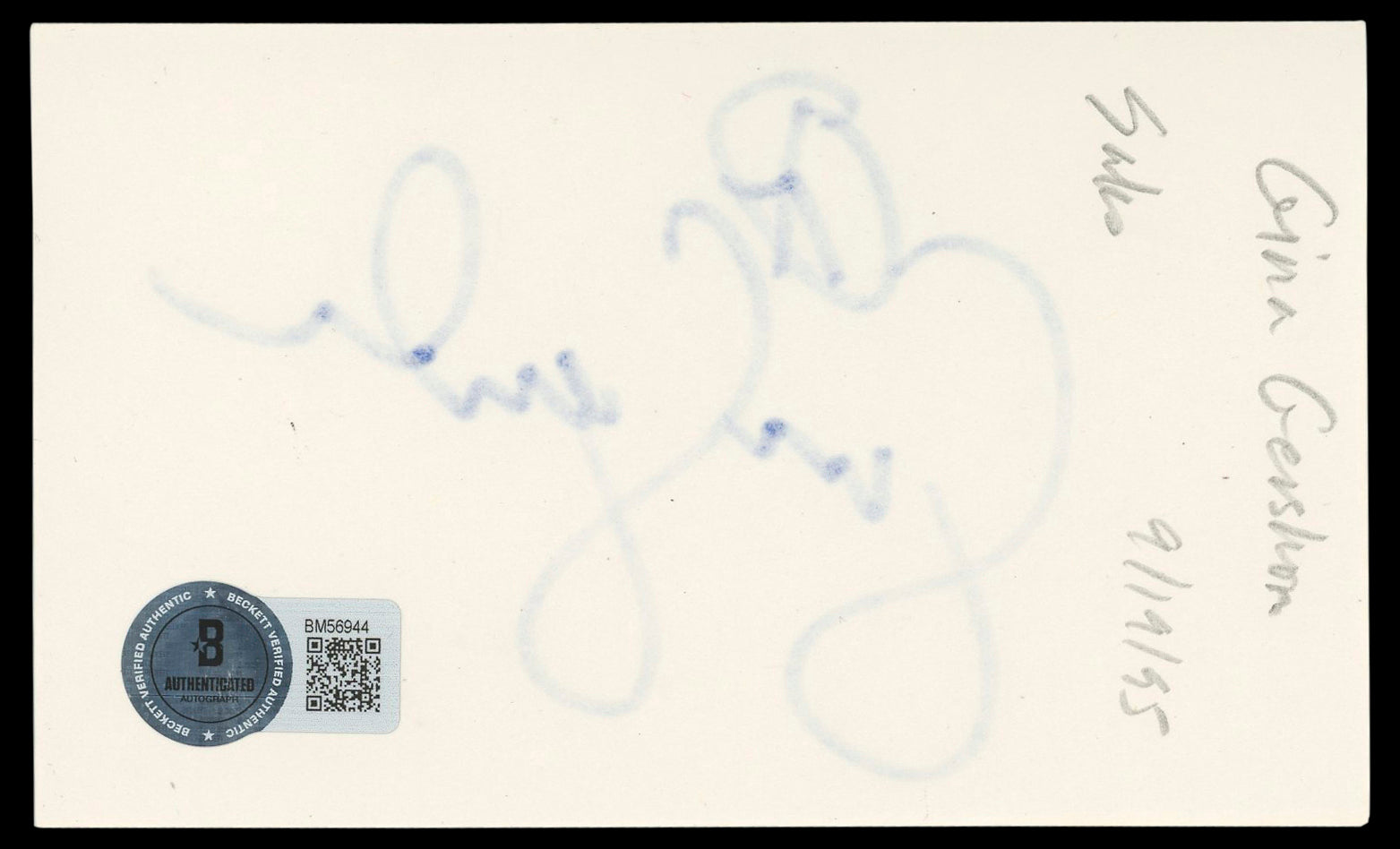 Gina Gershon Bound Authentic Signed 3x5 Index Card Autographed BAS #BM56944