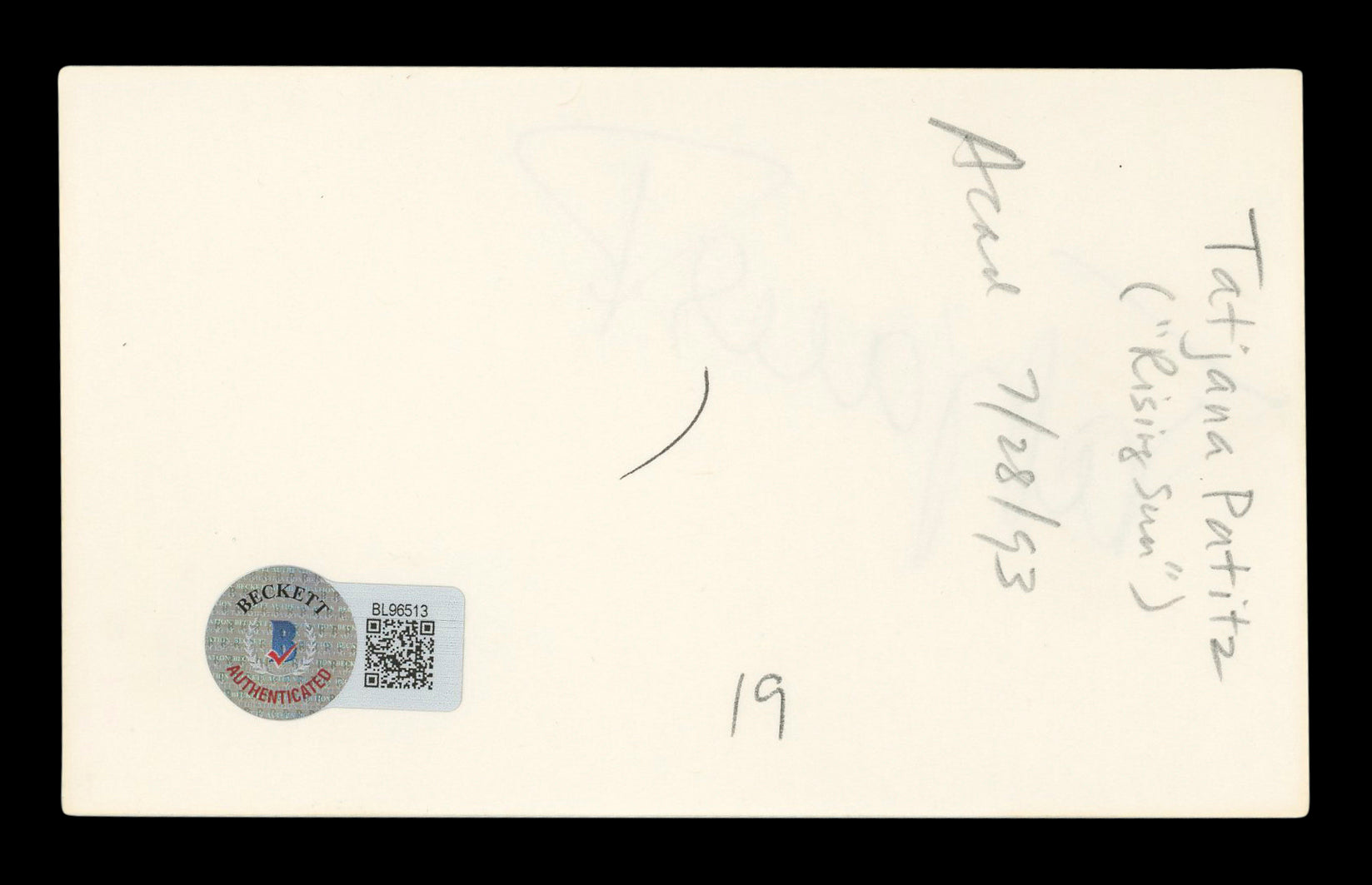 Tatjana Patitz Model Authentic Signed 3x5 Index Card Autographed BAS #BL96513
