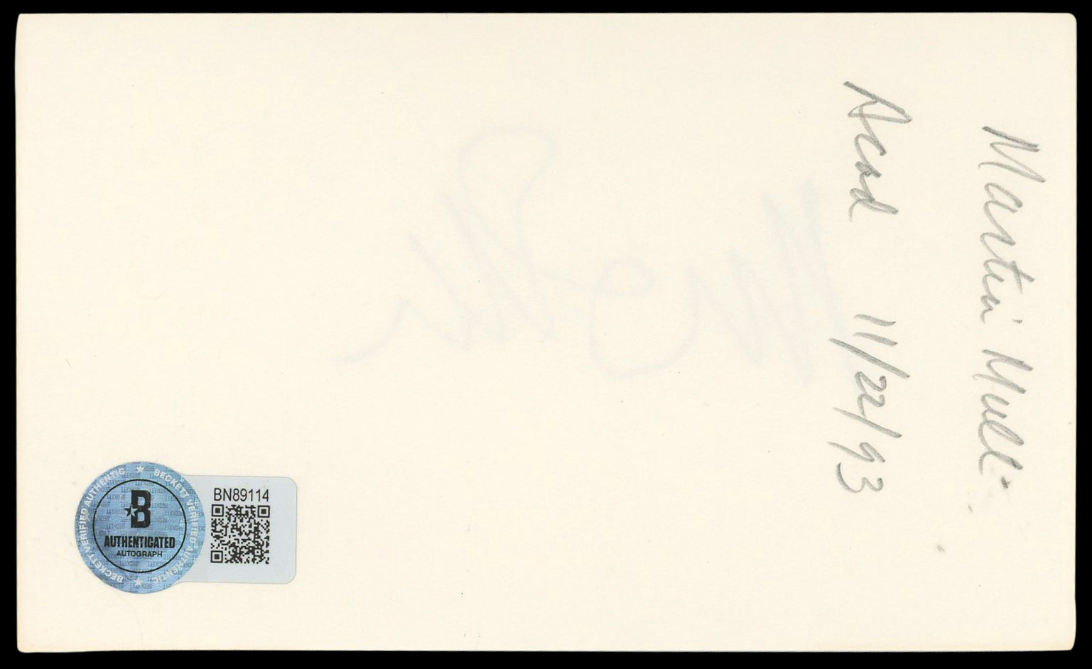 Martin Mull Clue Authentic Signed 3x5 Index Card Autographed BAS #BN89114