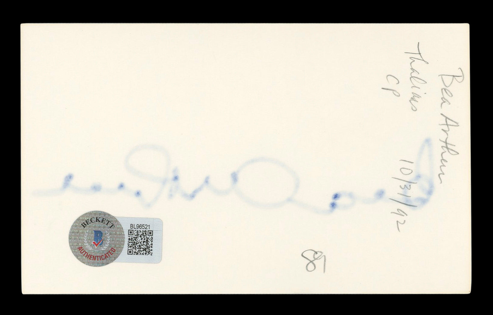 Bea Arthur The Golden Girls Authentic Signed 3x5 Index Card BAS #BL96521