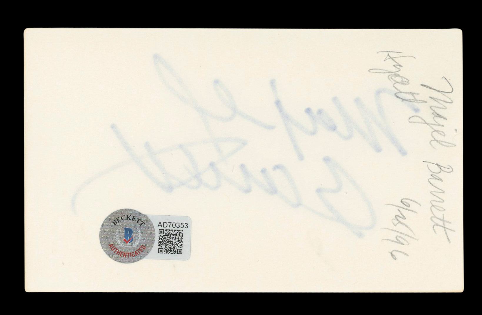 Majel Barrett Star Trek Authentic Signed 3x5 Index Card Autographed BAS #AD70353