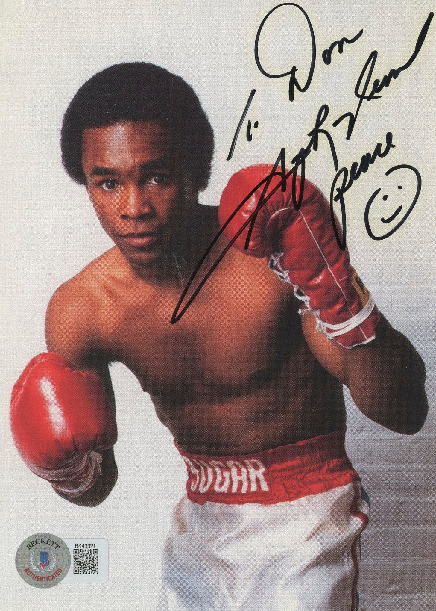 Sugar Ray Leonard "To Don Peace" Authentic Signed 5x7 Photo BAS #BK43321