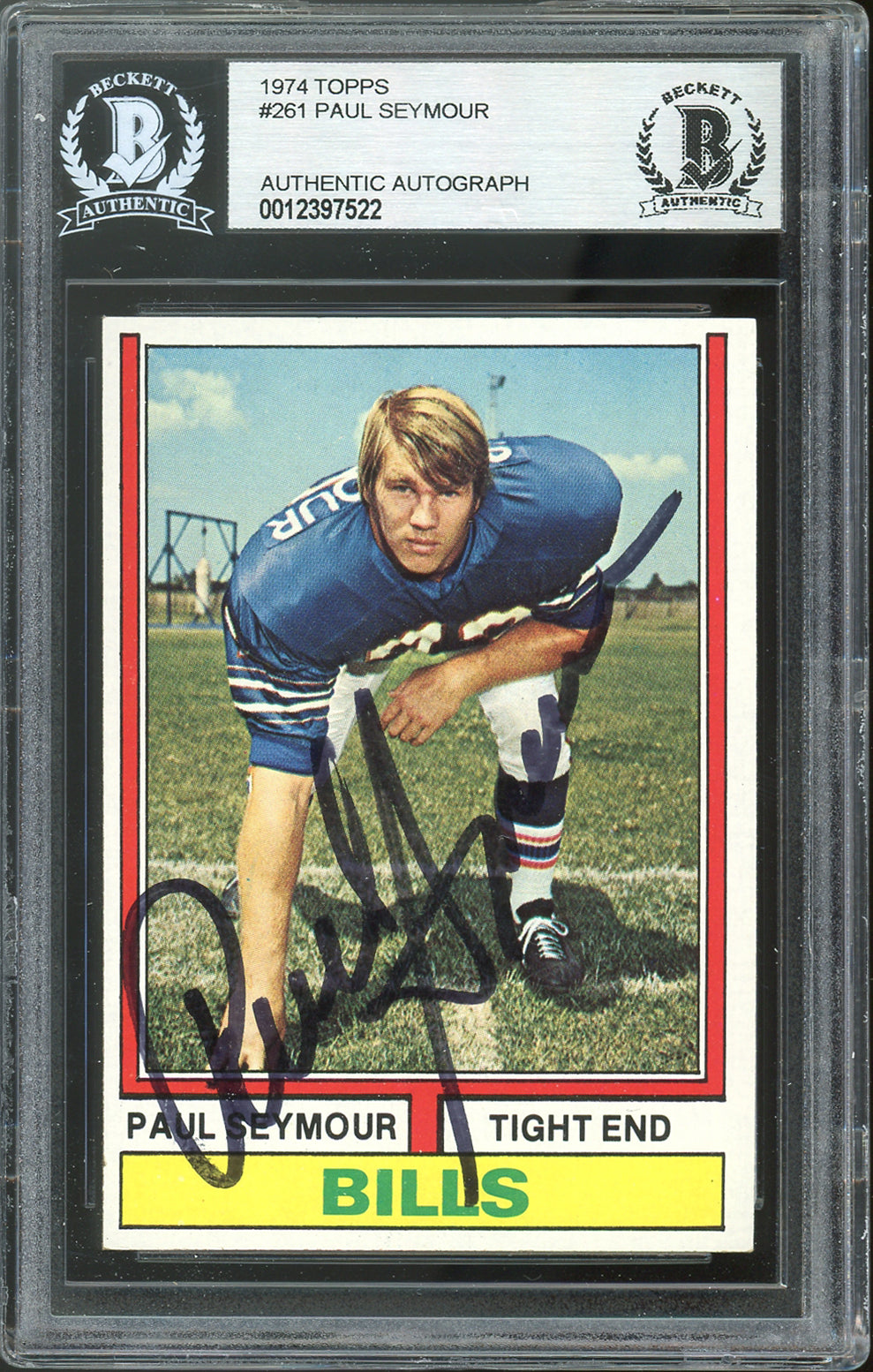 Bills Paul Seymour Authentic Signed 1974 Topps #261 Card Autographed BAS Slabbed
