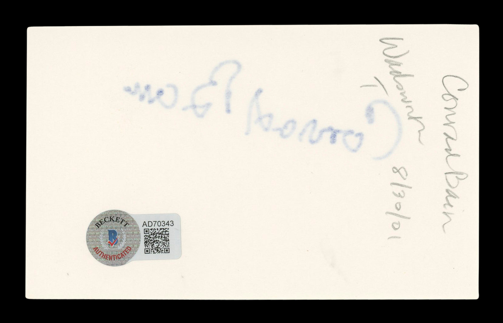 Carroll Baker Giant Authentic Signed 3x5 Index Card Autographed BAS #AD70343