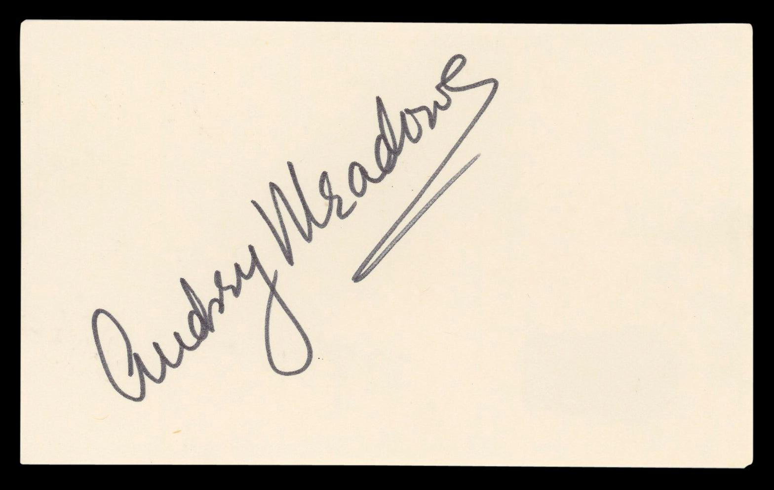 Audrey Meadows The Honeymooners Authentic Signed 3x5 Index Card BAS #BL96906