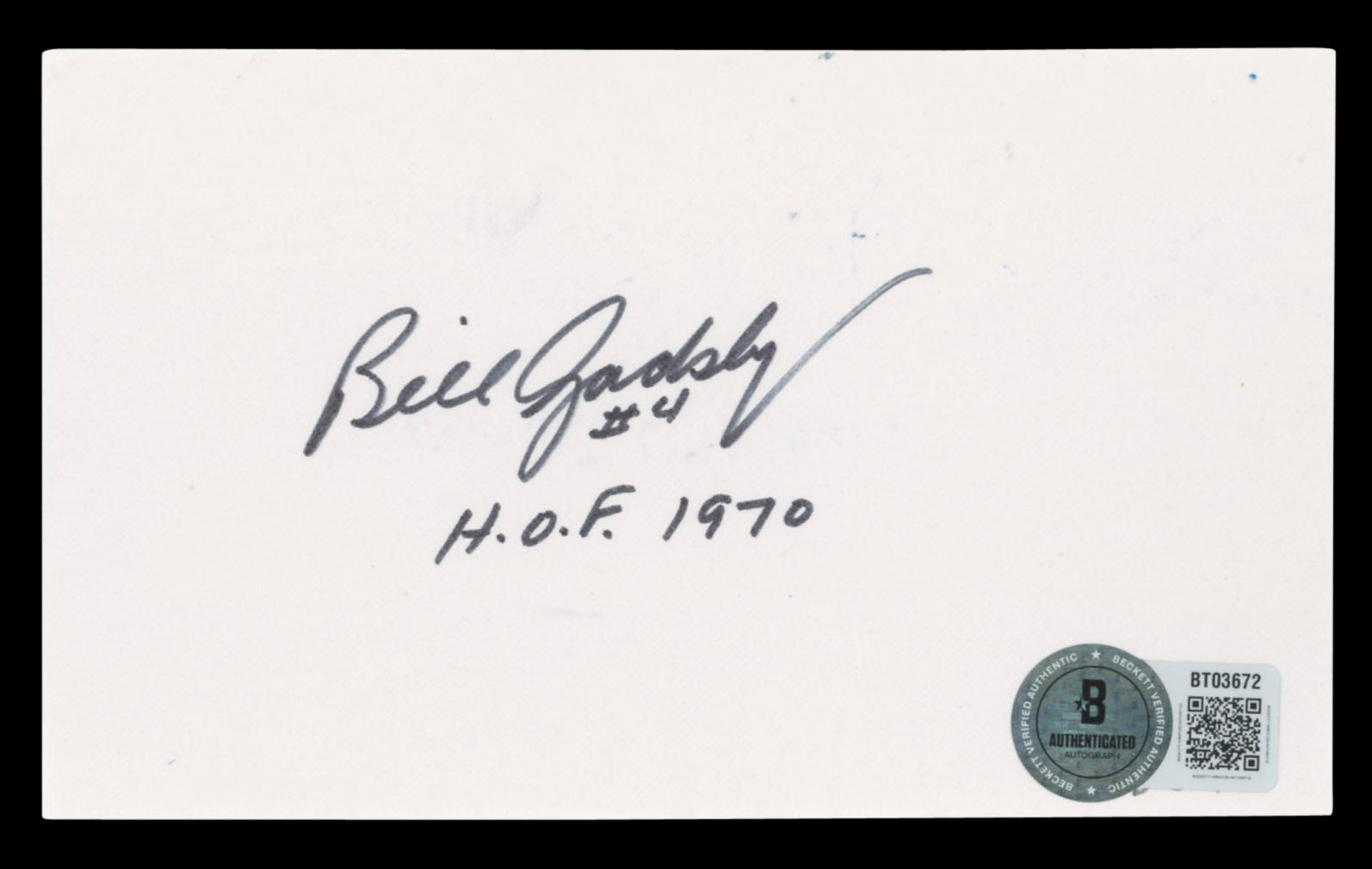 Blackhawks Dave Wilcox "#4 H.O.F. 1970" Signed 3x5 Index Card BAS #BT03672