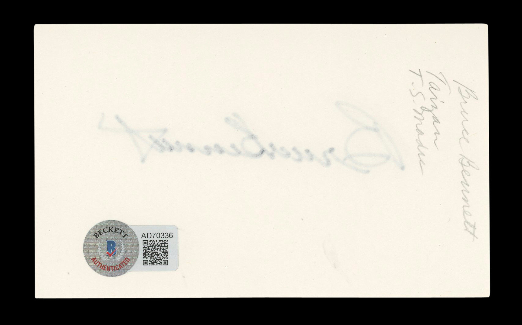 Bruce Bennett Sahara Authentic Signed 3x5 Index Card Autographed BAS #AD70336