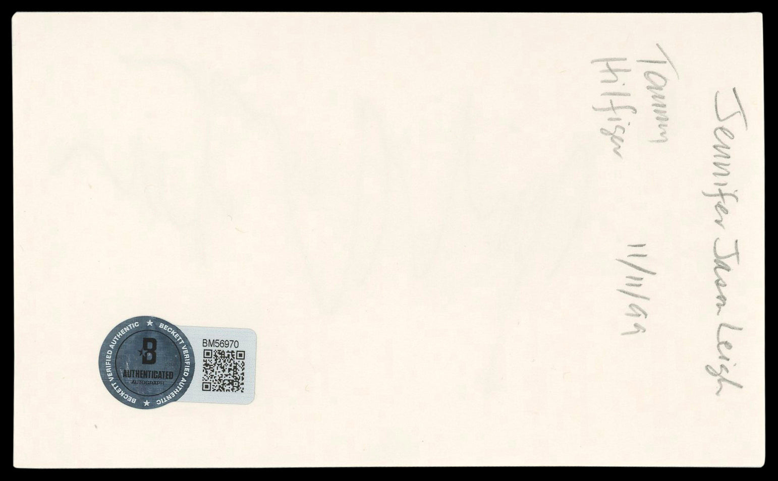 Jennifer Jason Leigh The Hateful Eight Signed 3x5 Index Card BAS #BM56970