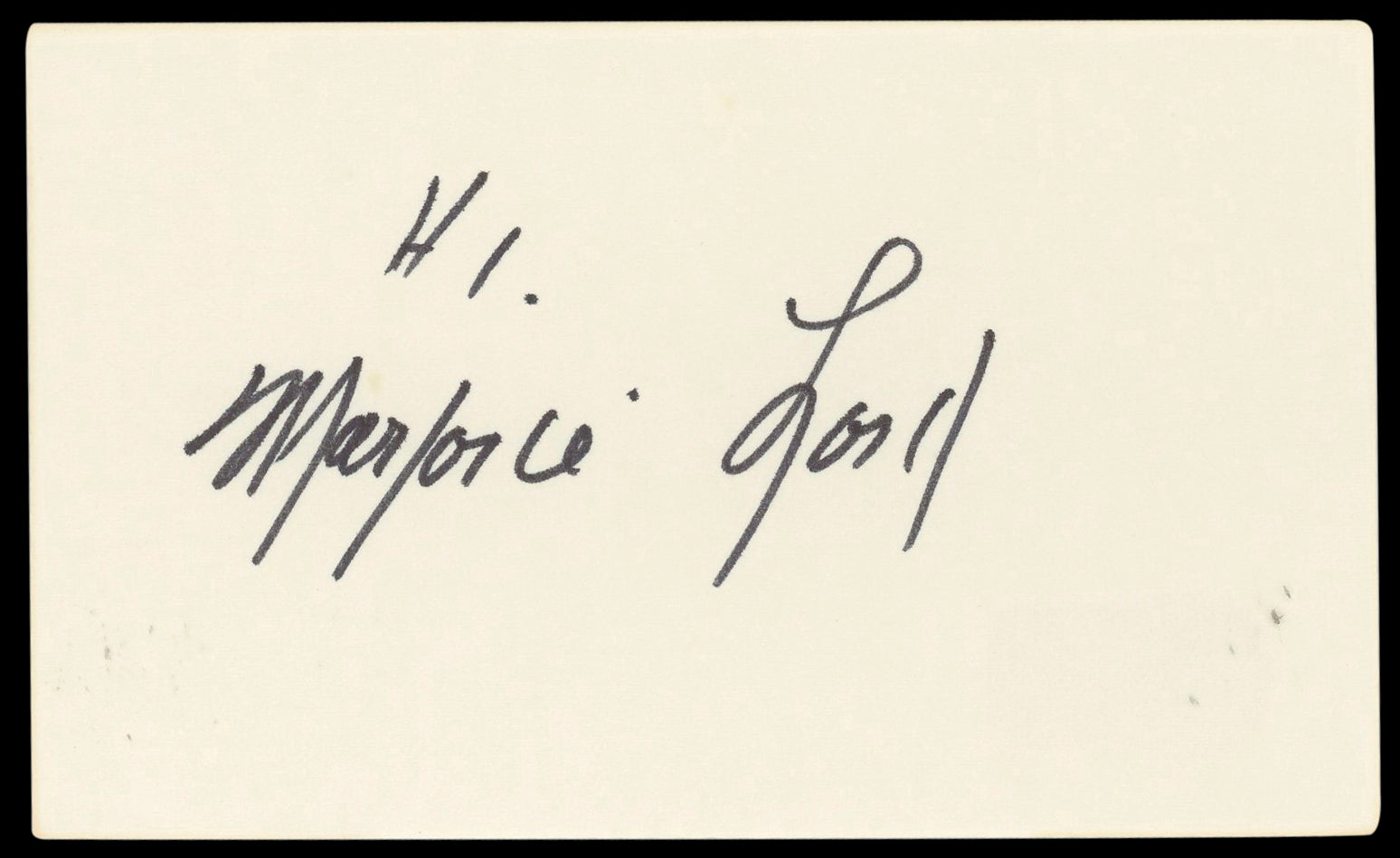 Marjorie Lord The Danny Thomas Show "Hi" Signed 3x5 Index Card BAS #BN89142