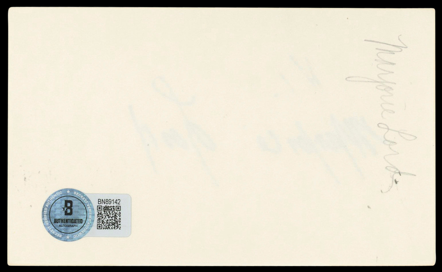 Marjorie Lord The Danny Thomas Show "Hi" Signed 3x5 Index Card BAS #BN89142